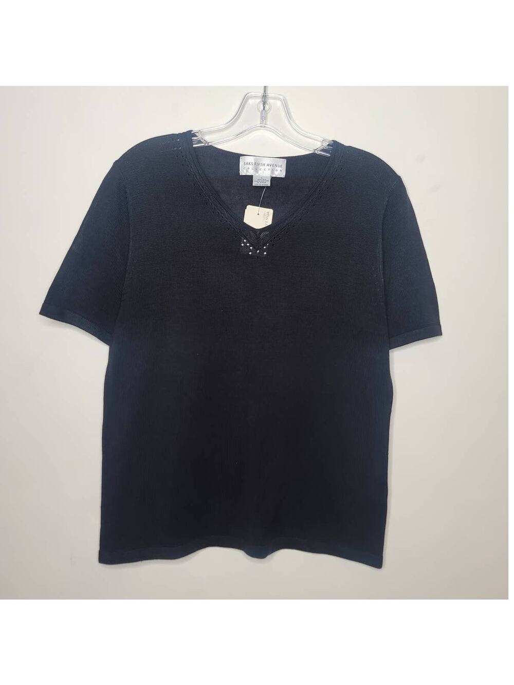NWT Saks Fifth Avenue 100% silk black short sleeve sweater - small